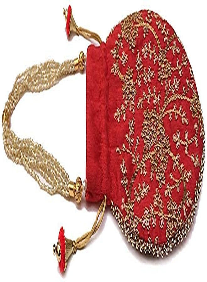 STLYZ Women's Potli Bag (Set Of 2) Rajasthani Style Silk Potli Handbag Wristlet Clutch Batwa Golden Work Embroidery Potli Wedding Gift For Ladies Ethnic Women Fashion Potli - Image 5